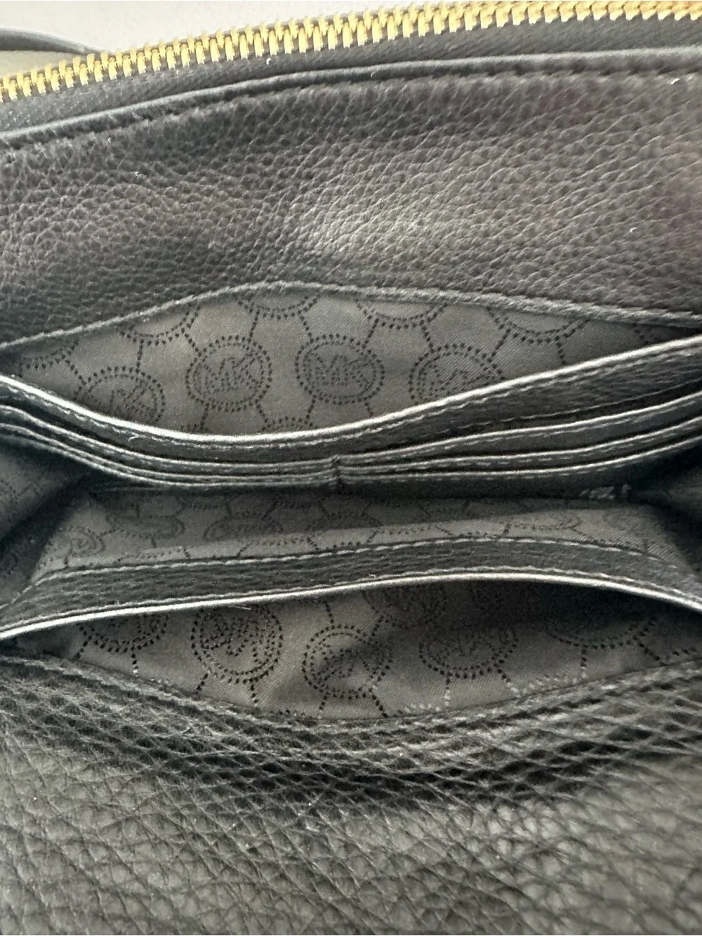Michael Kors Black Pebbled Leather Crossbody with Gold MK Medallion
